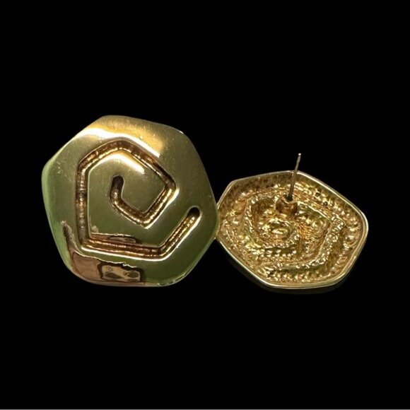 Vintage Gold-Tone Geometric Spiral Stud Earrings - Picture 2 of 3